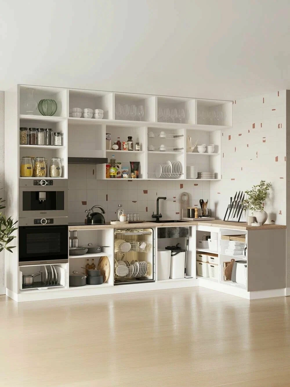 Кухонный гарнитур Шарли №6 3х1,65м МДФ белый/кашемир/муссон софт со столешницей