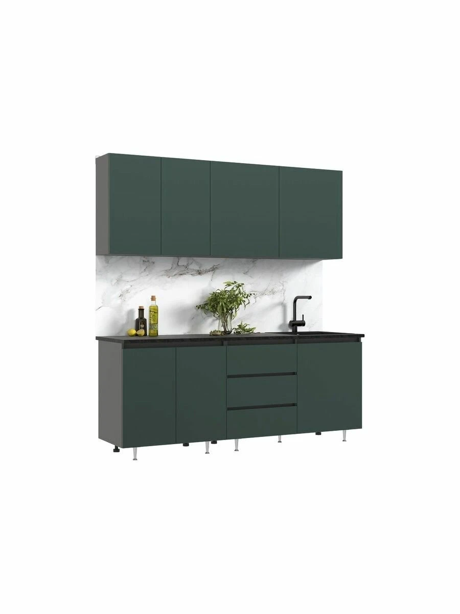 Кухонный гарнитур Челси 2м ЛДСП изумрудный/графит со столешницей